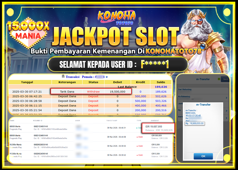 KONOHATOTO78 JACKPOT 15.000X MANIA Rp.19.500.000,- LUNAS